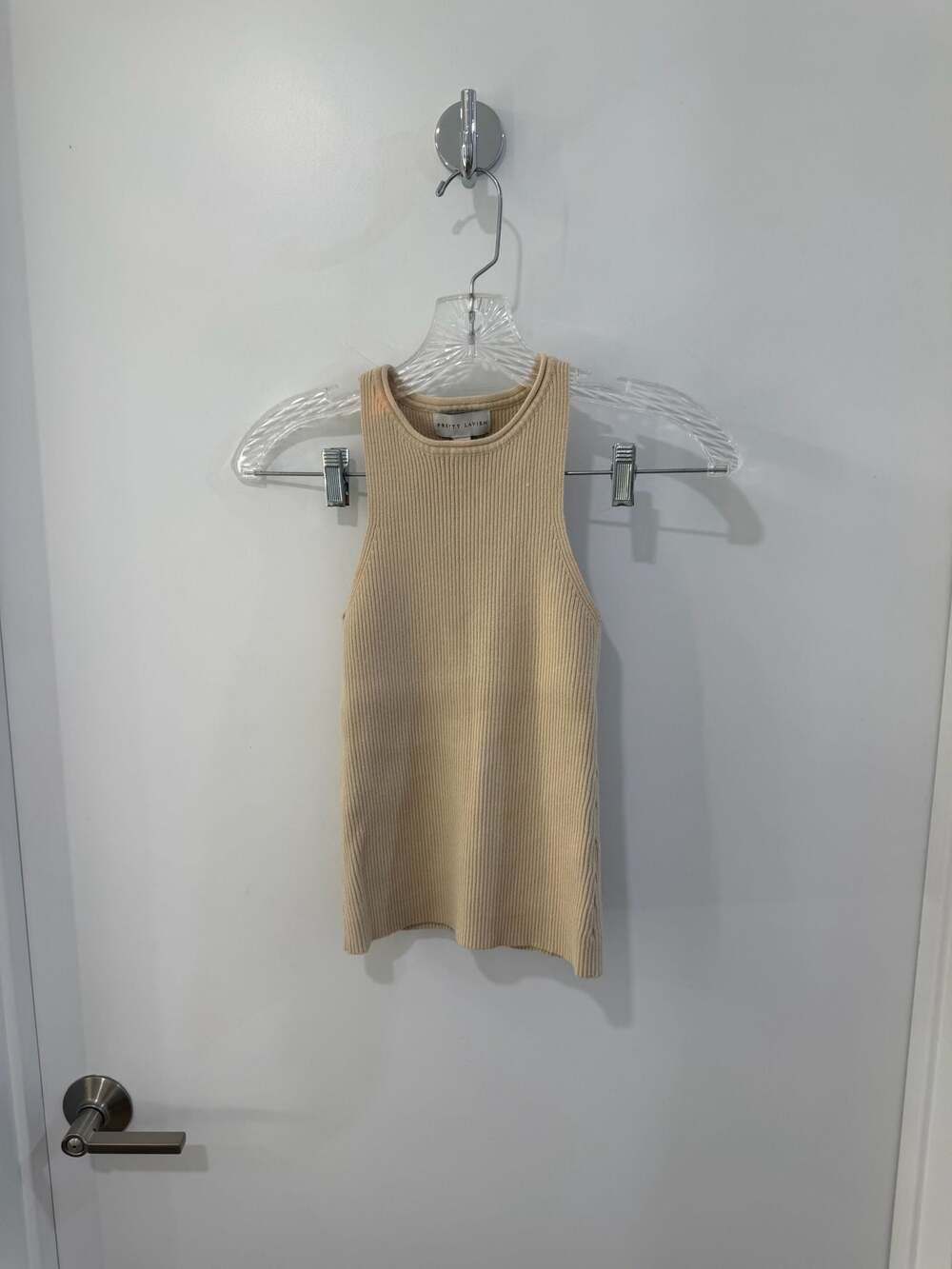 Pretty Lavish Beige Ribbed Knit Sleeveless Tank Top